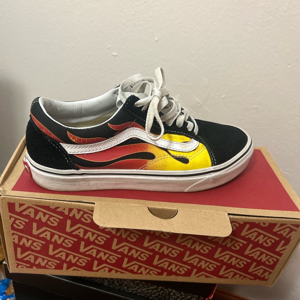 Vans Kids Sneakers - Black, Red, Yellow Flames